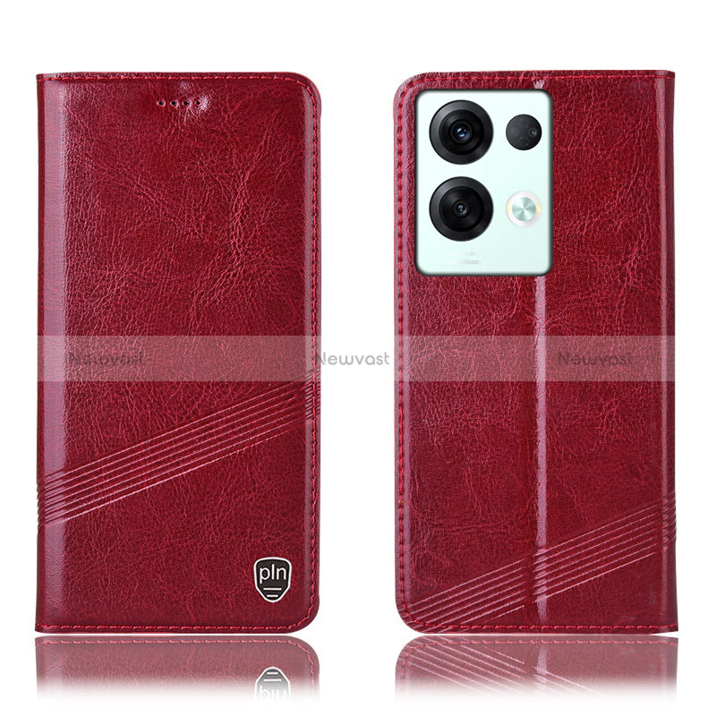 Leather Case Stands Flip Cover Holder H05P for Oppo Reno8 Pro 5G Red