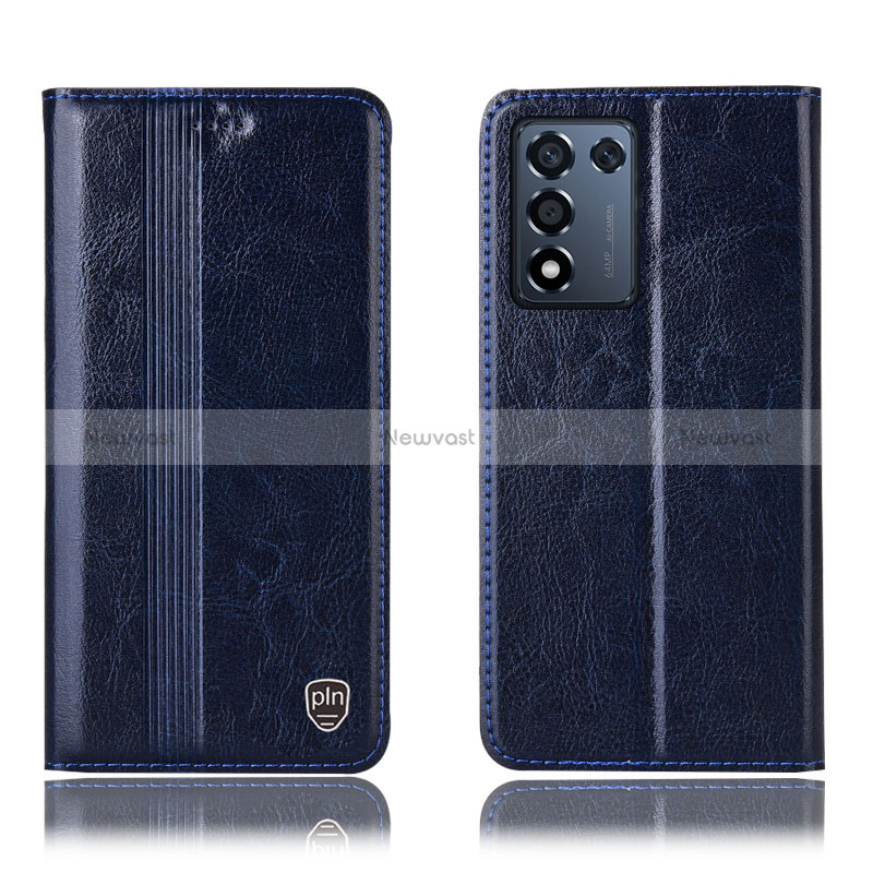 Leather Case Stands Flip Cover Holder H05P for Realme Q3s 5G Blue