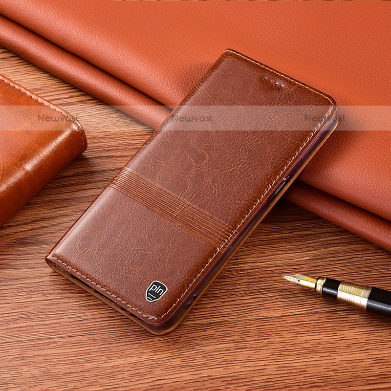 Leather Case Stands Flip Cover Holder H05P for Samsung Galaxy A31 Light Brown