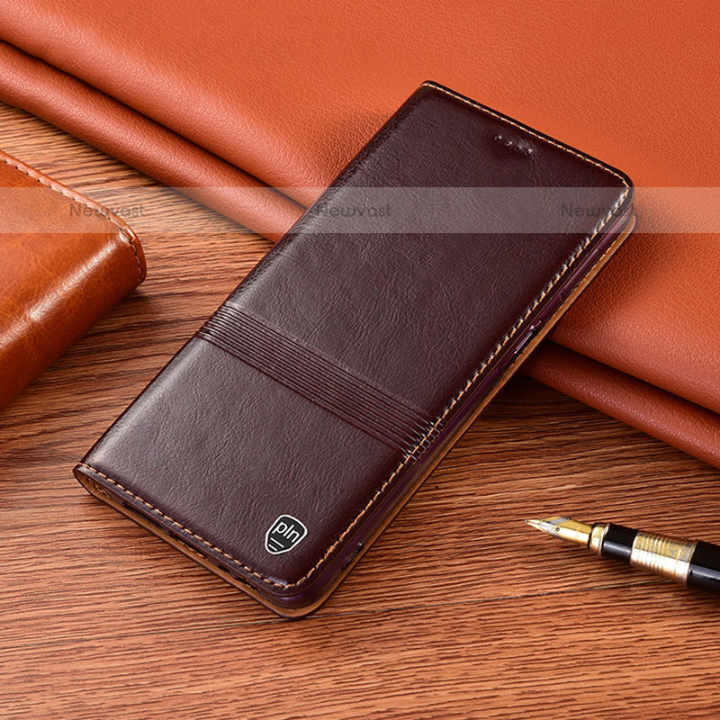 Leather Case Stands Flip Cover Holder H05P for Samsung Galaxy A51 4G Brown