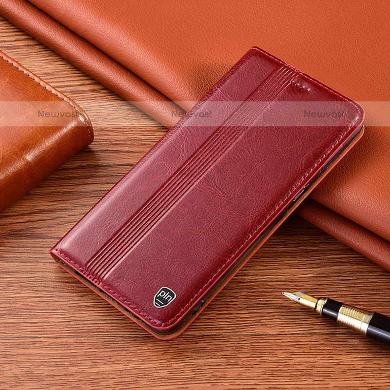 Leather Case Stands Flip Cover Holder H05P for Samsung Galaxy M53 5G Red