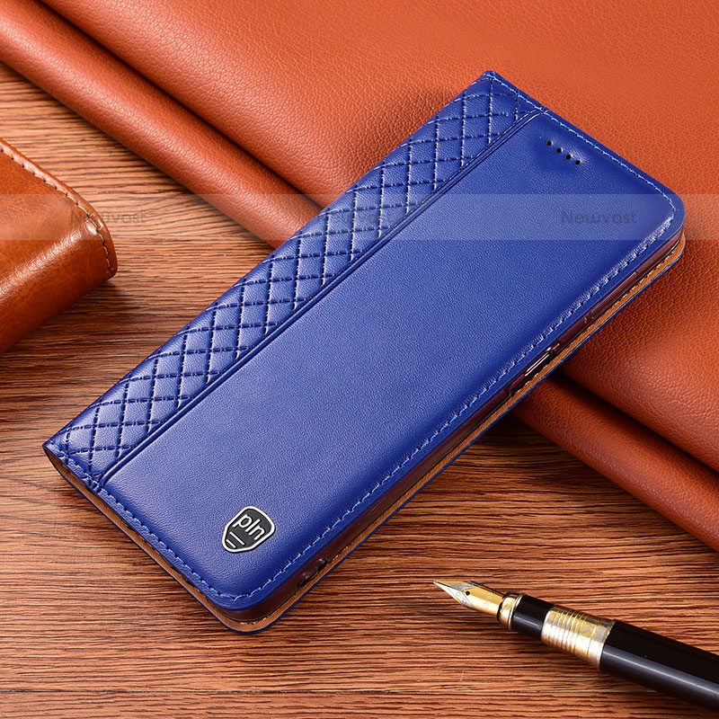 Leather Case Stands Flip Cover Holder H05P for Samsung Galaxy S23 Ultra 5G Blue