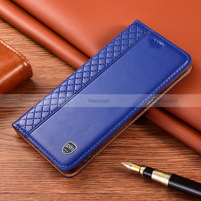 Leather Case Stands Flip Cover Holder H05P for Samsung Galaxy S24 Plus 5G Blue