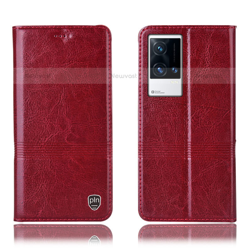 Leather Case Stands Flip Cover Holder H05P for Vivo iQOO 8 Pro 5G Red