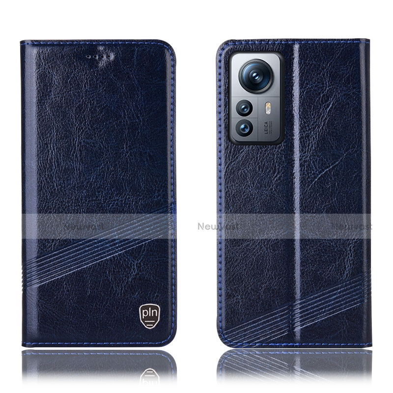 Leather Case Stands Flip Cover Holder H05P for Xiaomi Mi 12 5G Blue