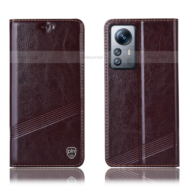 Leather Case Stands Flip Cover Holder H05P for Xiaomi Mi 12 Lite 5G Brown