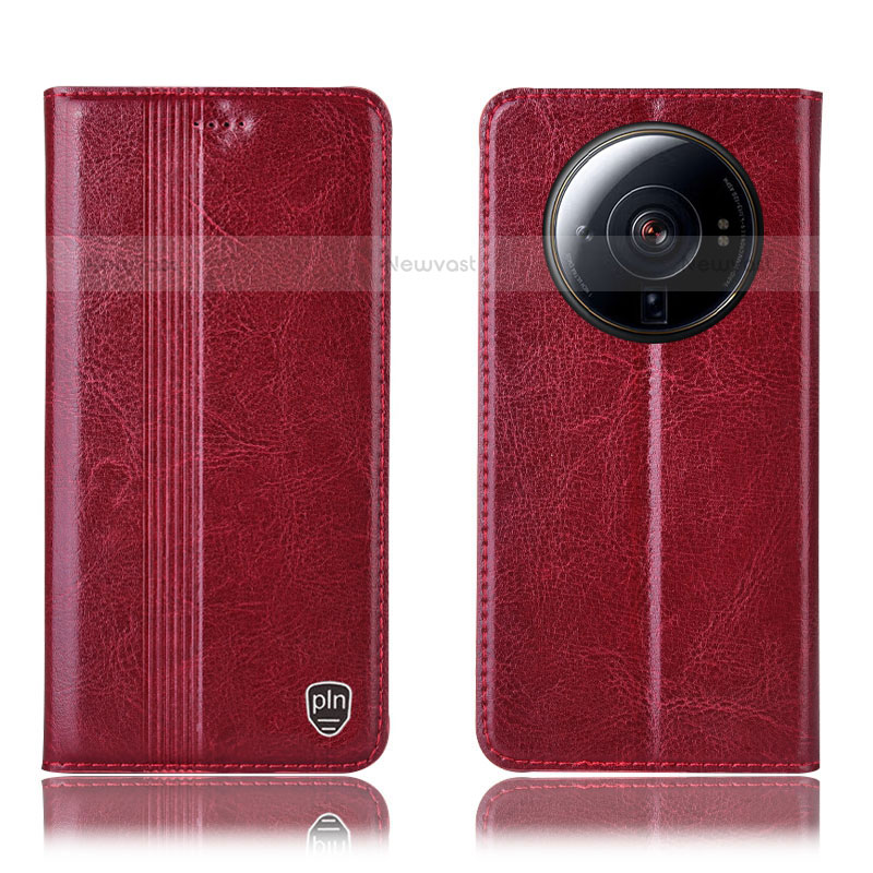 Leather Case Stands Flip Cover Holder H05P for Xiaomi Mi 12 Ultra 5G Red