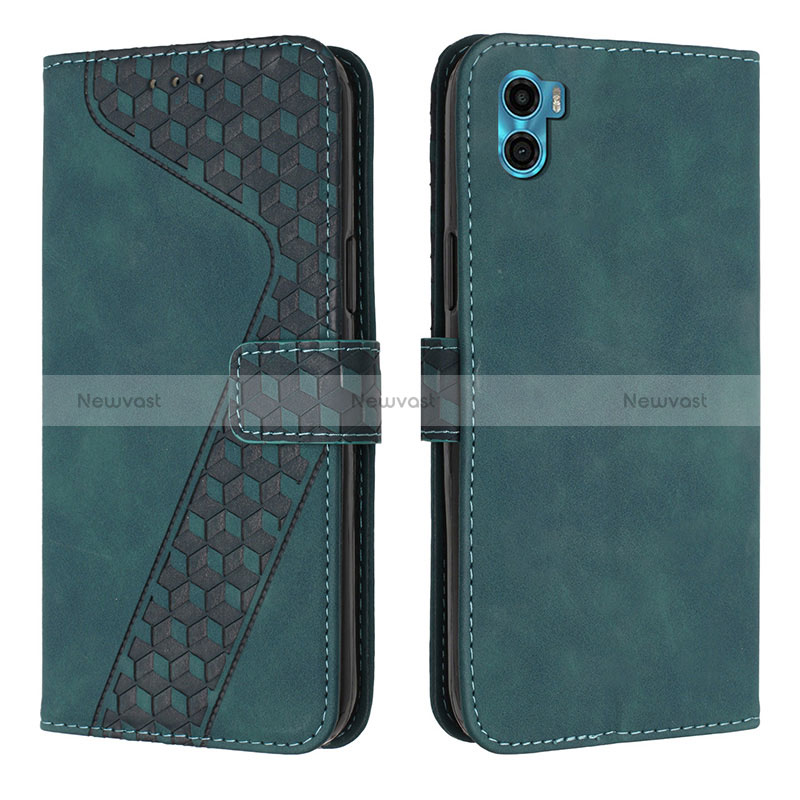 Leather Case Stands Flip Cover Holder H05X for Motorola Moto E22S Green