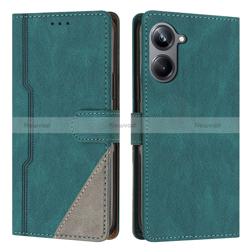 Leather Case Stands Flip Cover Holder H05X for Realme 10 Pro 5G Green