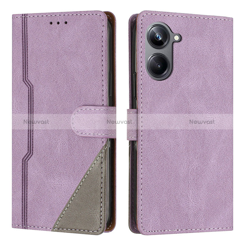 Leather Case Stands Flip Cover Holder H05X for Realme 10 Pro 5G Purple