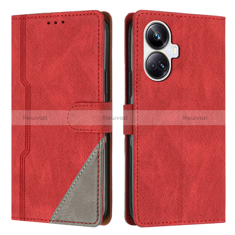 Leather Case Stands Flip Cover Holder H05X for Realme 10 Pro+ Plus 5G Red