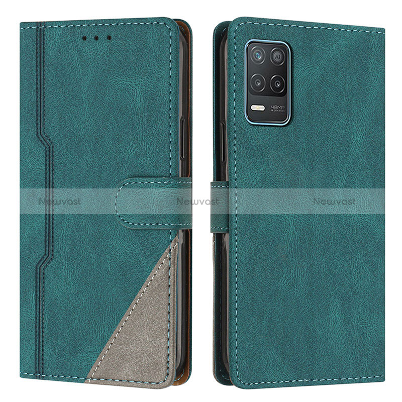 Leather Case Stands Flip Cover Holder H05X for Realme 9 5G India Green