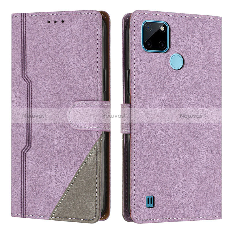 Leather Case Stands Flip Cover Holder H05X for Realme C21Y Purple