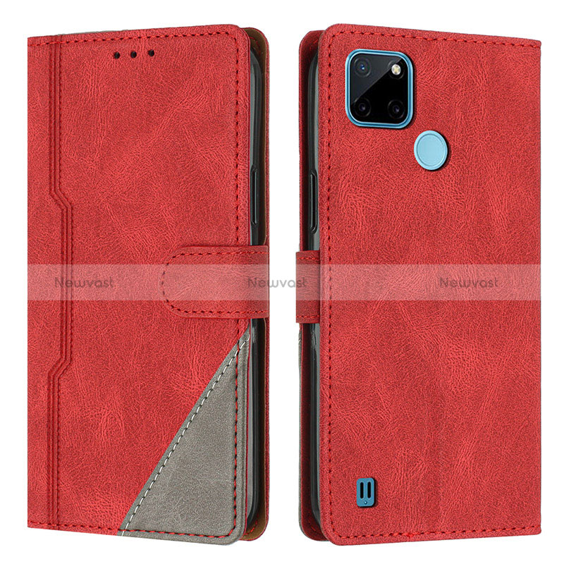 Leather Case Stands Flip Cover Holder H05X for Realme C25Y Red