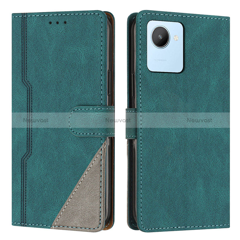 Leather Case Stands Flip Cover Holder H05X for Realme C30 Green