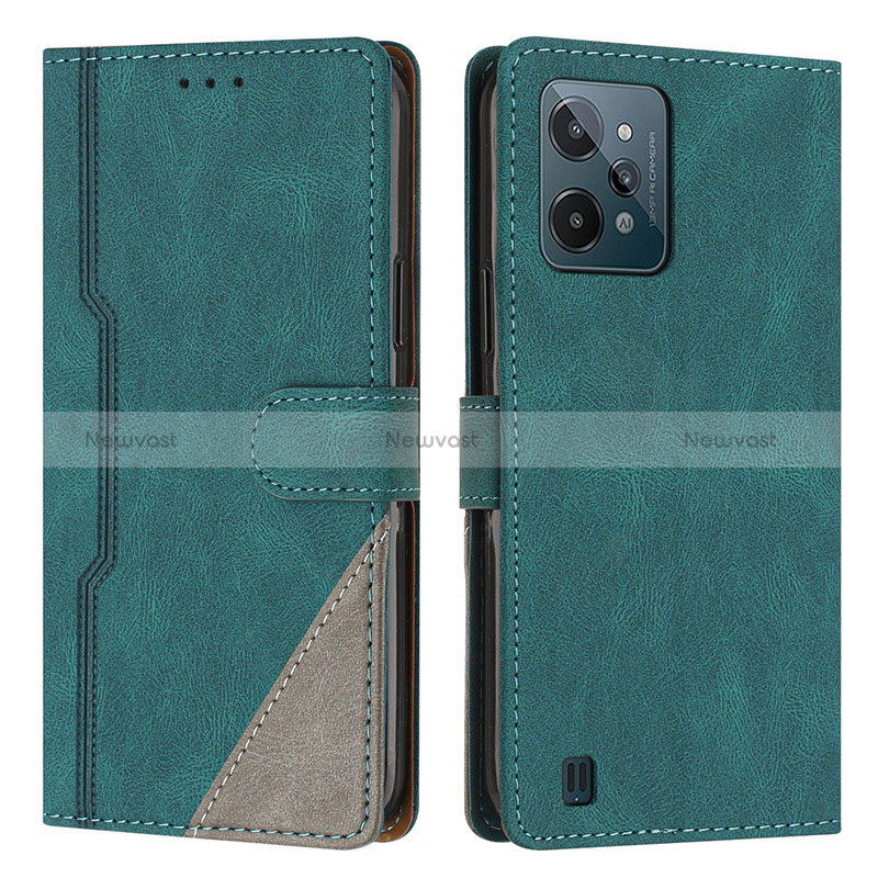 Leather Case Stands Flip Cover Holder H05X for Realme C31 Green