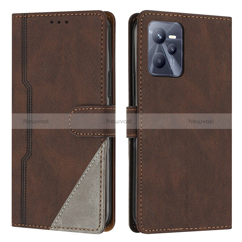 Leather Case Stands Flip Cover Holder H05X for Realme Narzo 50A Prime Brown