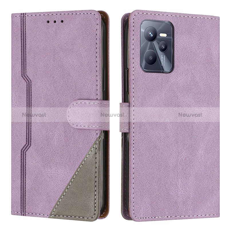 Leather Case Stands Flip Cover Holder H05X for Realme Narzo 50A Prime Purple