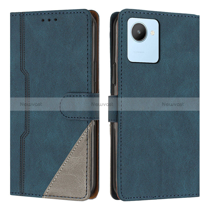 Leather Case Stands Flip Cover Holder H05X for Realme Narzo 50i Prime Blue