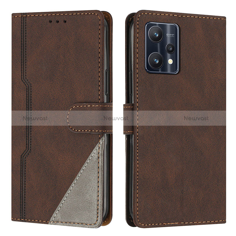 Leather Case Stands Flip Cover Holder H05X for Realme V25 5G Brown