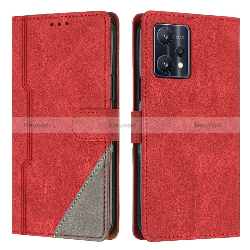 Leather Case Stands Flip Cover Holder H05X for Realme V25 5G Red