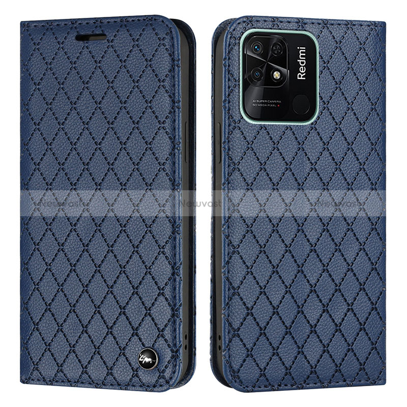 Leather Case Stands Flip Cover Holder H05X for Xiaomi Redmi 10 India Blue