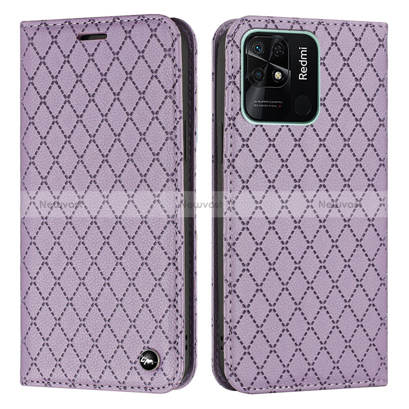 Leather Case Stands Flip Cover Holder H05X for Xiaomi Redmi 10 Power Purple