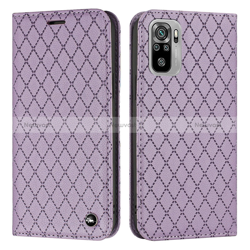 Leather Case Stands Flip Cover Holder H05X for Xiaomi Redmi Note 10 4G Purple