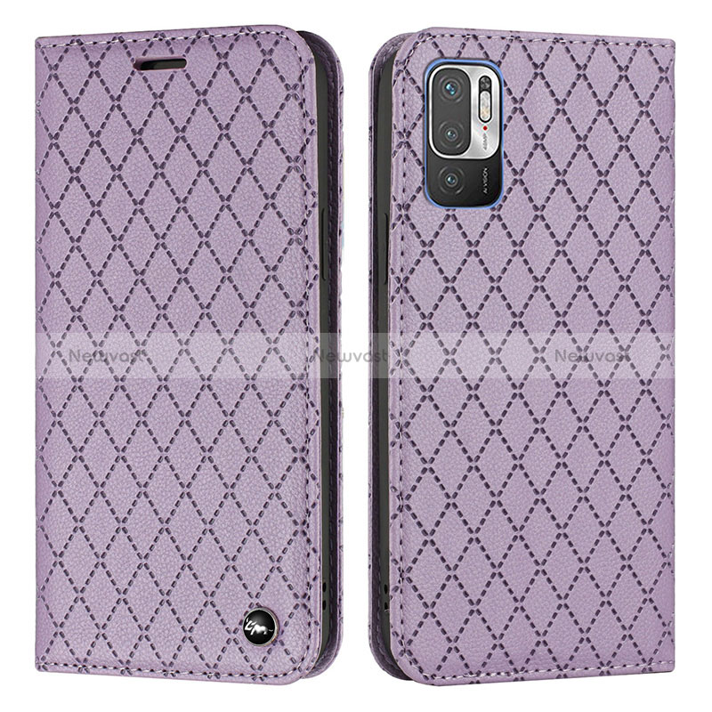 Leather Case Stands Flip Cover Holder H05X for Xiaomi Redmi Note 10 5G Purple