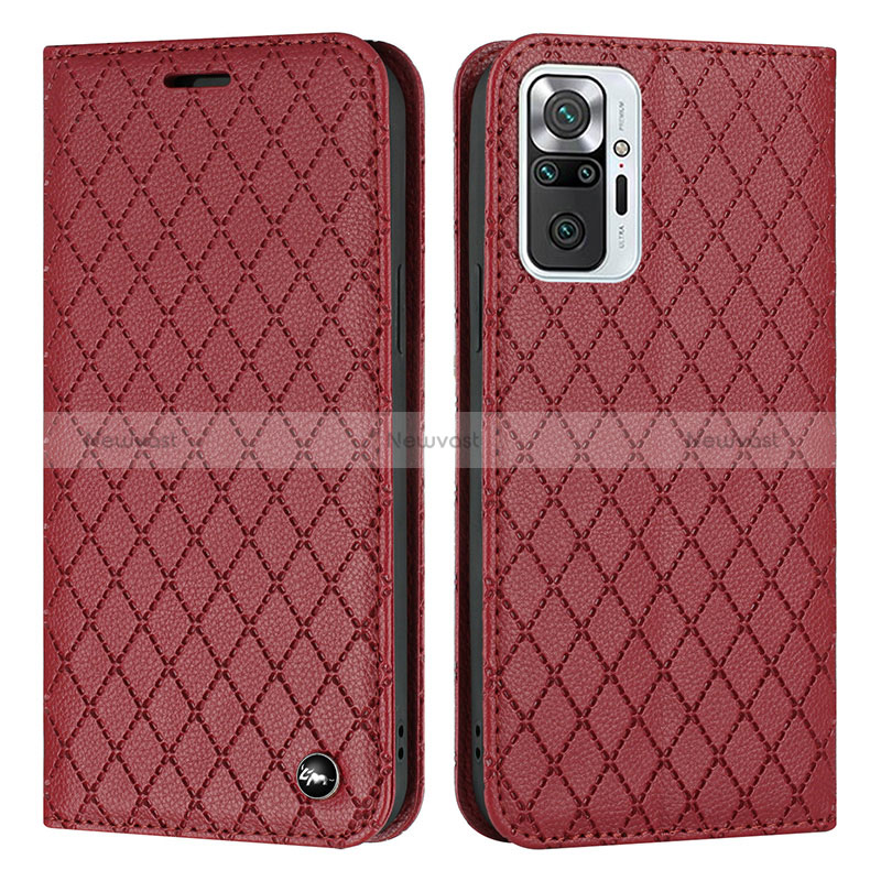 Leather Case Stands Flip Cover Holder H05X for Xiaomi Redmi Note 10 Pro Max Red