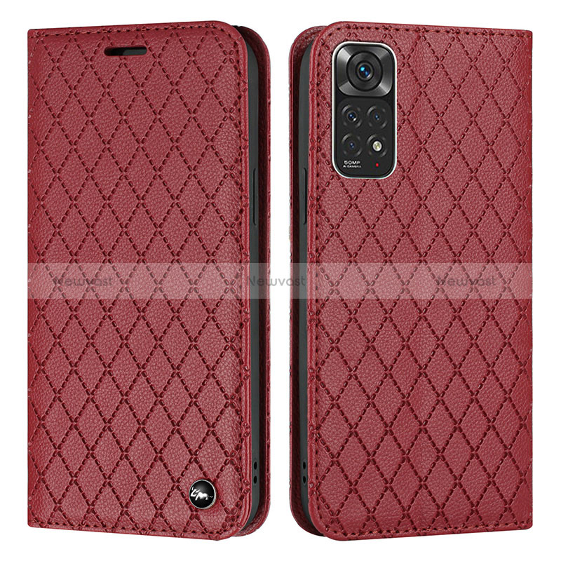 Leather Case Stands Flip Cover Holder H05X for Xiaomi Redmi Note 11 4G (2022) Red