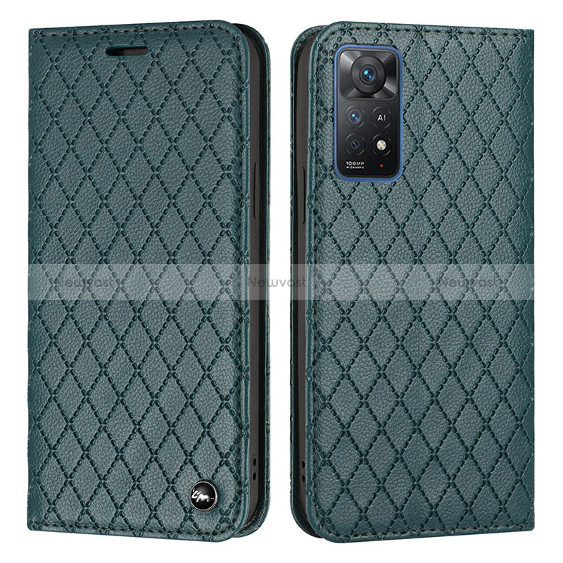 Leather Case Stands Flip Cover Holder H05X for Xiaomi Redmi Note 11 Pro 5G Green