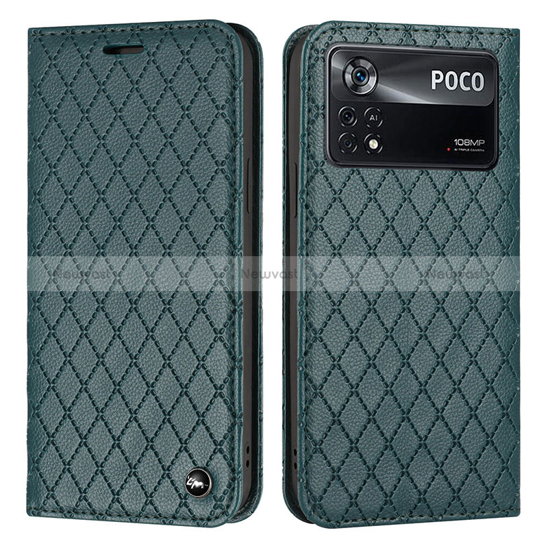 Leather Case Stands Flip Cover Holder H05X for Xiaomi Redmi Note 11E Pro 5G Green