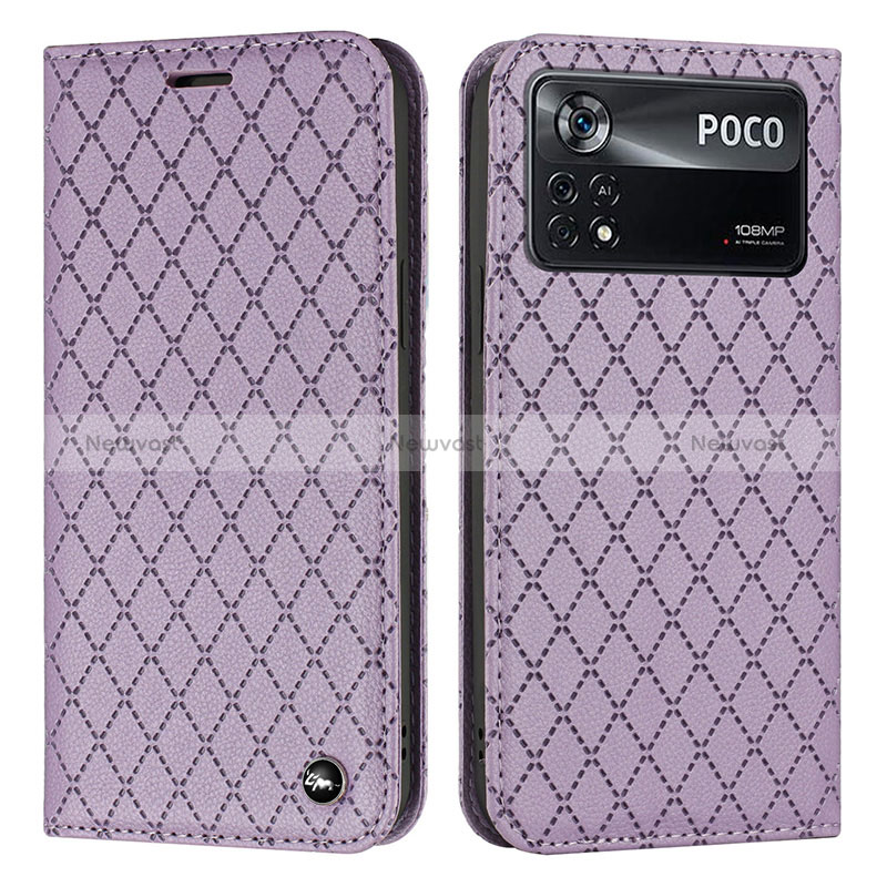 Leather Case Stands Flip Cover Holder H05X for Xiaomi Redmi Note 11E Pro 5G Purple