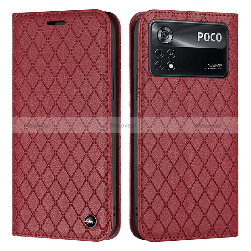 Leather Case Stands Flip Cover Holder H05X for Xiaomi Redmi Note 11E Pro 5G Red