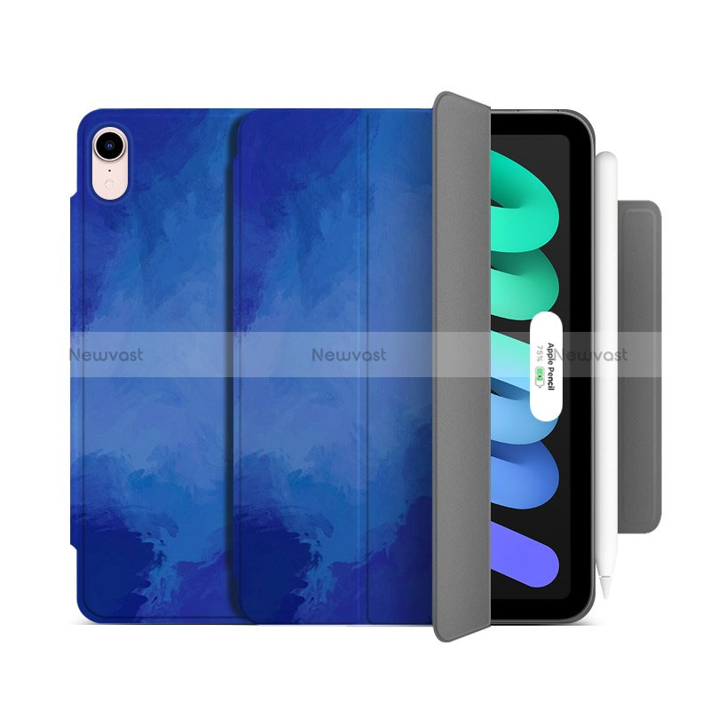 Leather Case Stands Flip Cover Holder H06 for Apple iPad Mini 6 Navy Blue