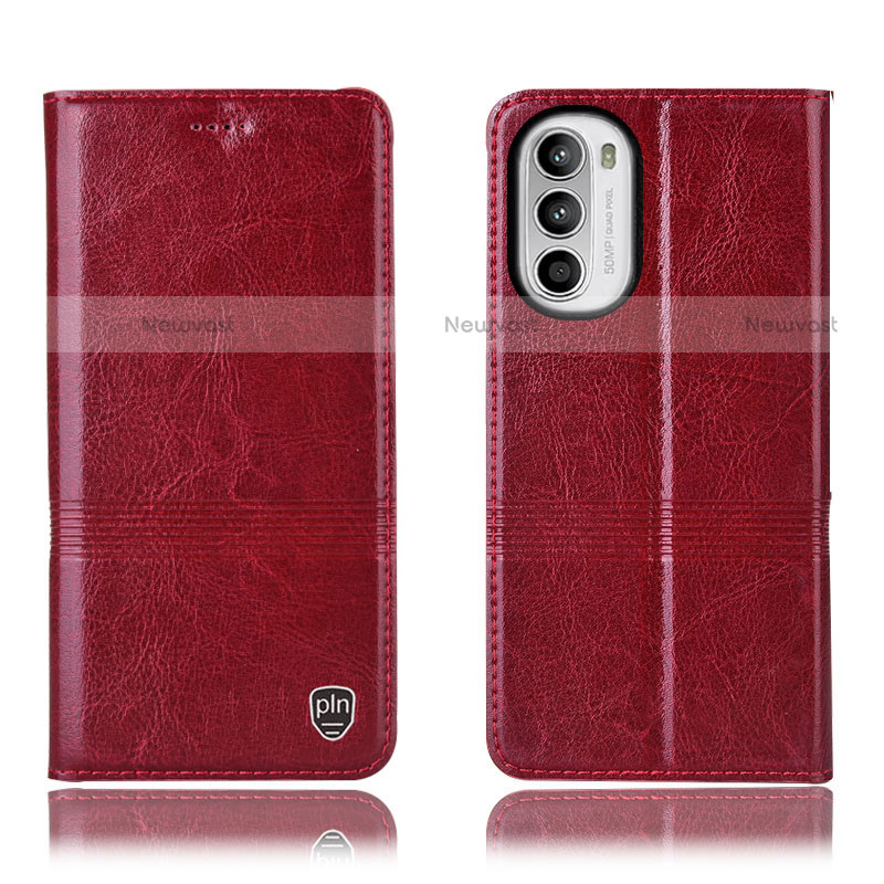 Leather Case Stands Flip Cover Holder H06P for Motorola Moto Edge (2022) 5G Red