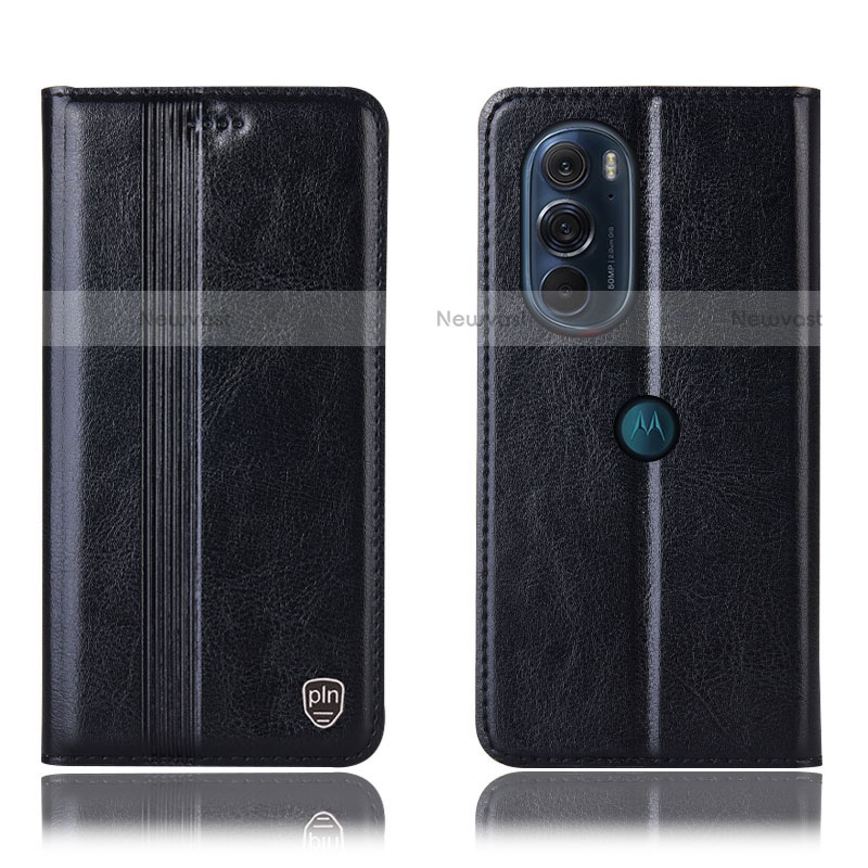 Leather Case Stands Flip Cover Holder H06P for Motorola Moto Edge 30 Pro 5G Black