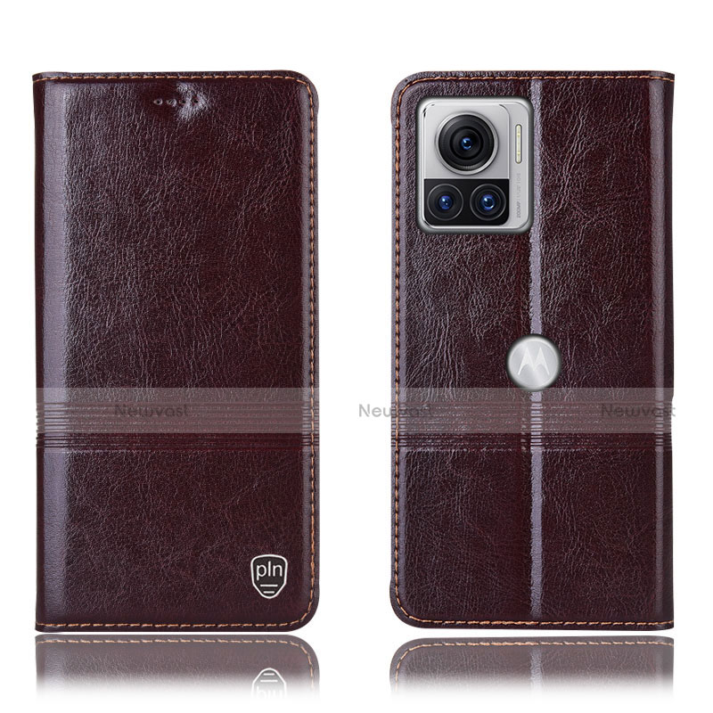 Leather Case Stands Flip Cover Holder H06P for Motorola Moto Edge 30 Ultra 5G Brown