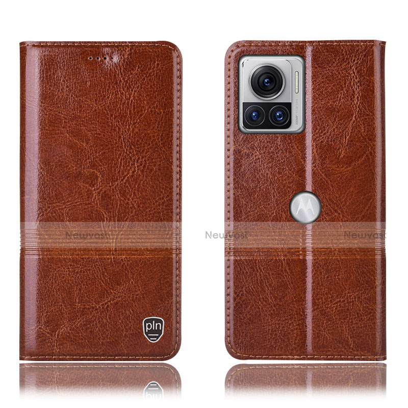 Leather Case Stands Flip Cover Holder H06P for Motorola Moto Edge 30 Ultra 5G Light Brown