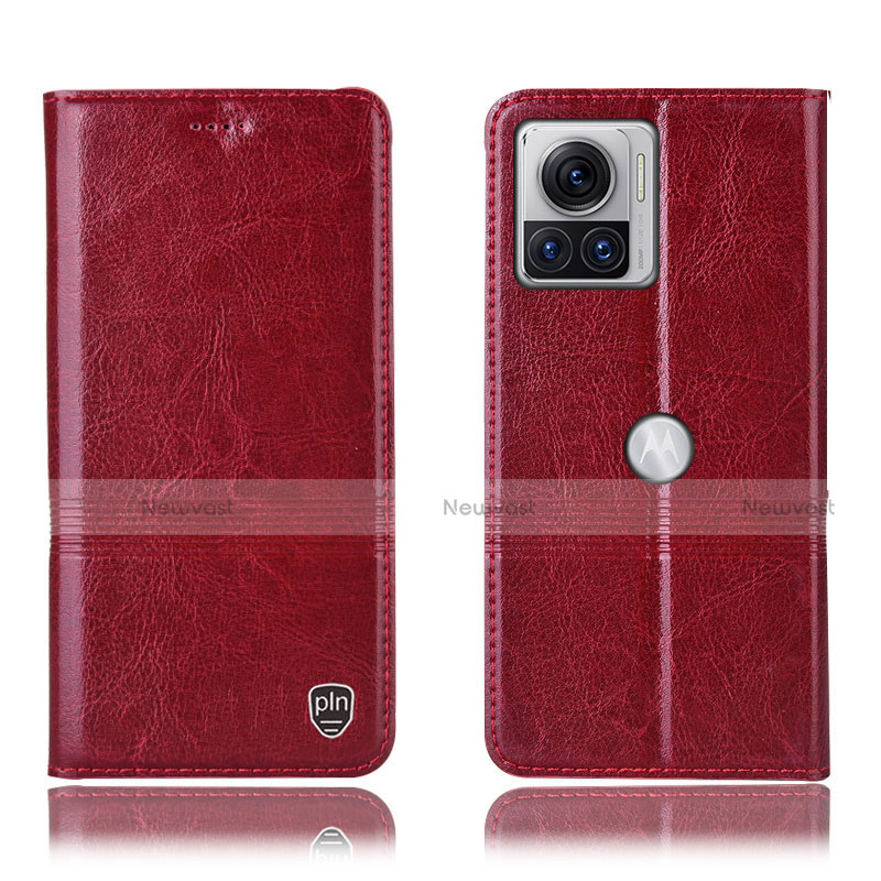 Leather Case Stands Flip Cover Holder H06P for Motorola Moto Edge 30 Ultra 5G Red