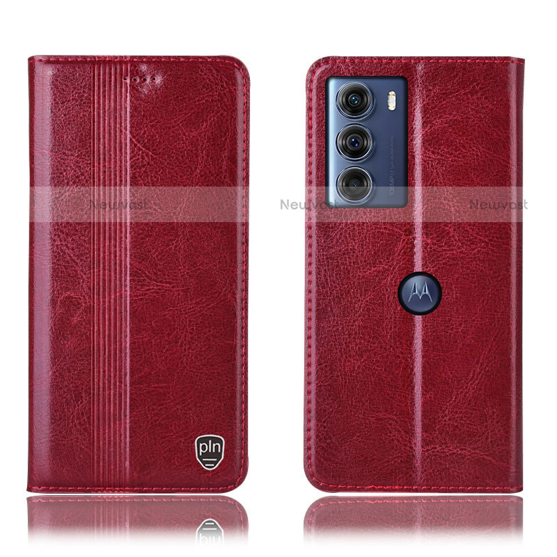 Leather Case Stands Flip Cover Holder H06P for Motorola Moto Edge S30 5G Red