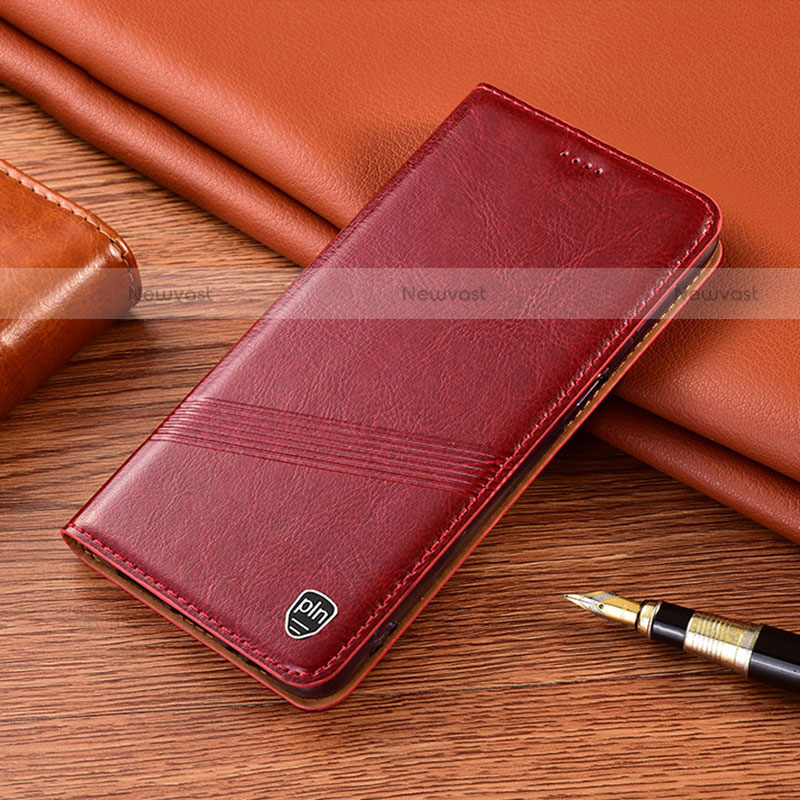 Leather Case Stands Flip Cover Holder H06P for Motorola Moto G Play (2023) Red