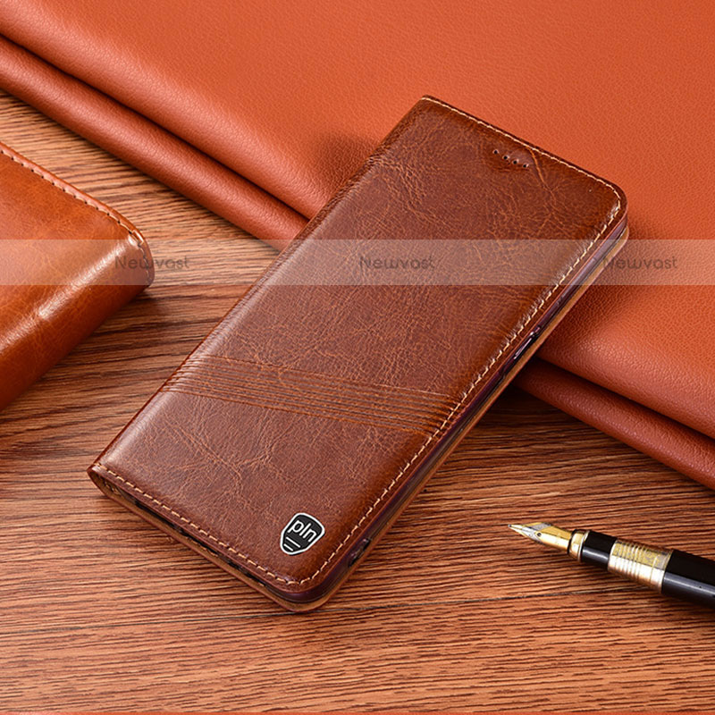 Leather Case Stands Flip Cover Holder H06P for Motorola Moto G Play Gen 2 Light Brown