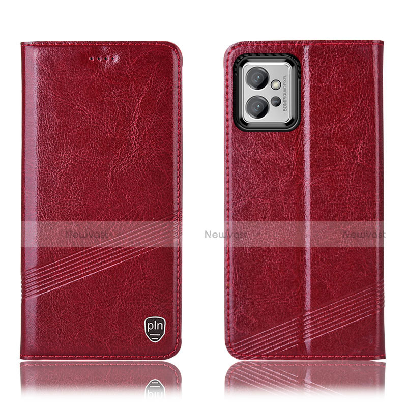 Leather Case Stands Flip Cover Holder H06P for Motorola Moto G32 Red