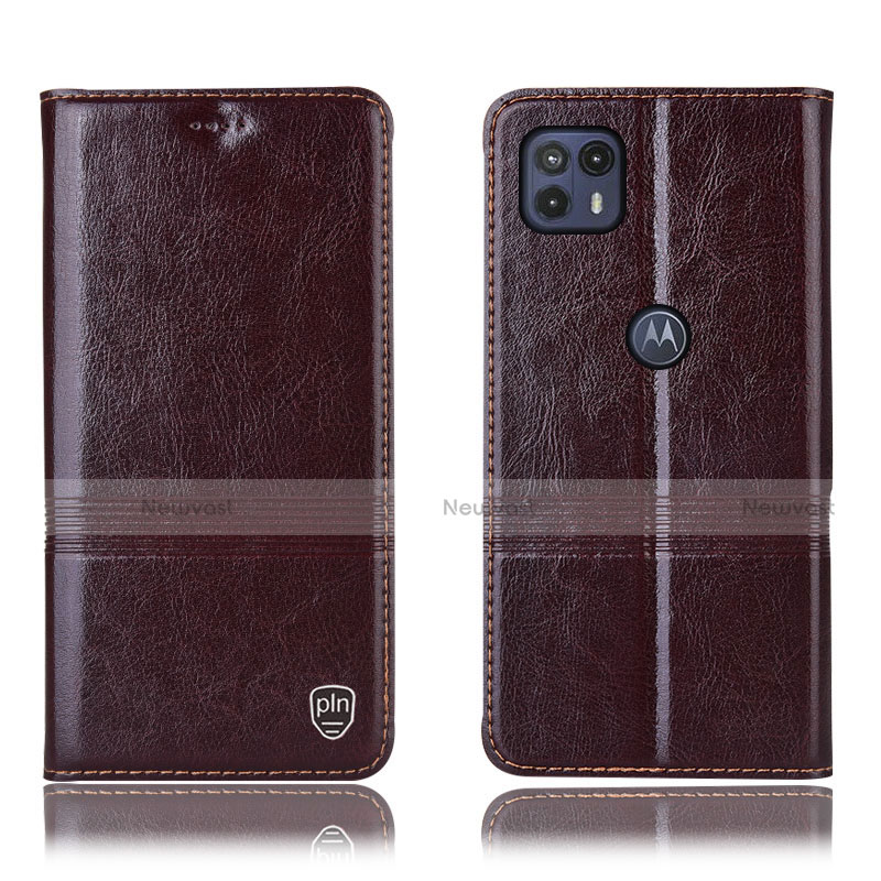 Leather Case Stands Flip Cover Holder H06P for Motorola Moto G50 5G Brown