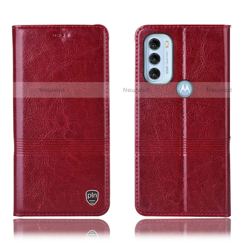 Leather Case Stands Flip Cover Holder H06P for Motorola Moto G71 5G Red