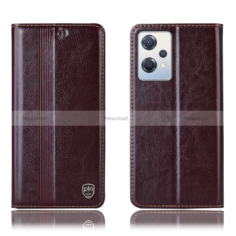 Leather Case Stands Flip Cover Holder H06P for OnePlus Nord CE 2 Lite 5G Brown