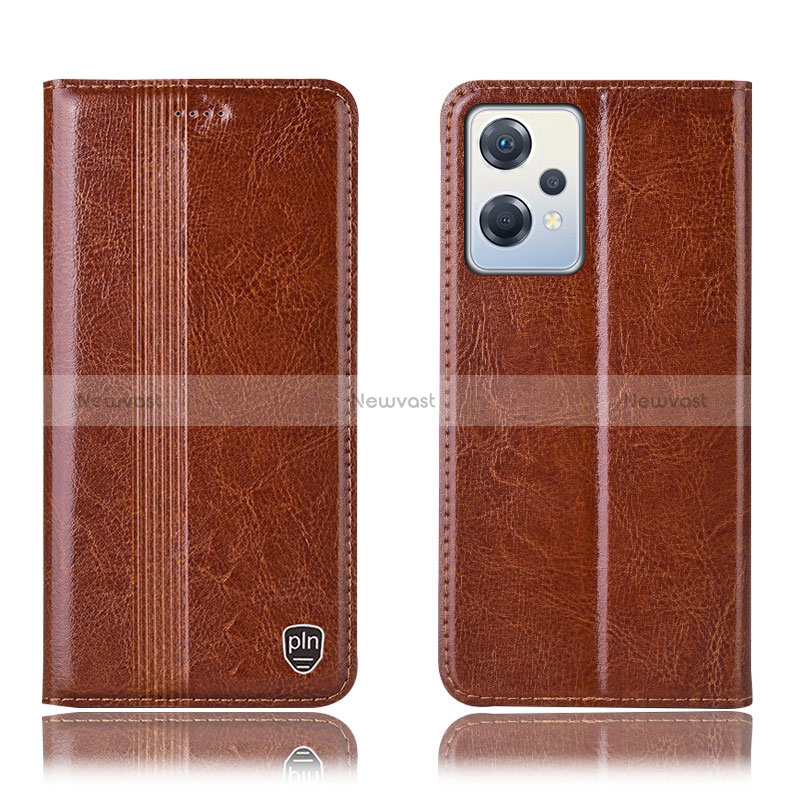 Leather Case Stands Flip Cover Holder H06P for OnePlus Nord CE 2 Lite 5G Light Brown