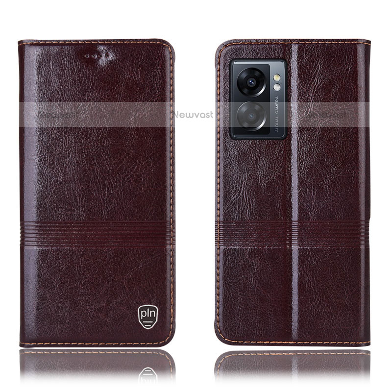 Leather Case Stands Flip Cover Holder H06P for OnePlus Nord N300 5G Brown
